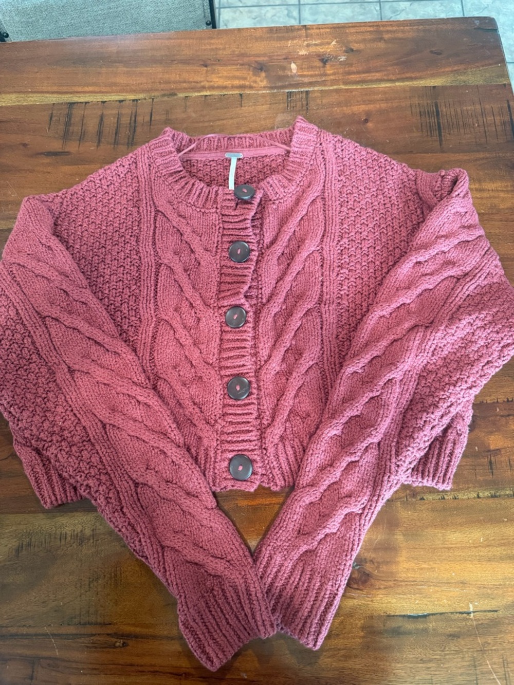 Free People Bonfire Cable Knit Button Cardigan - Rose - Picture 2 of 3